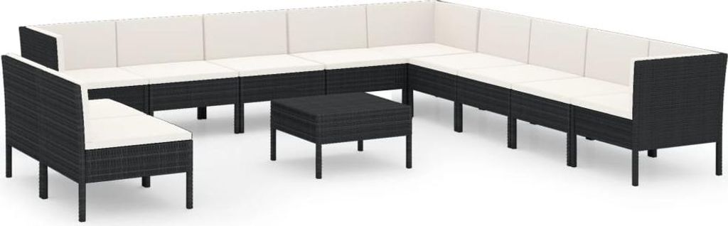 vidaXL 12-tlg. Garten-Lounge-Set mit Auflagen Poly Rattan Schwarz