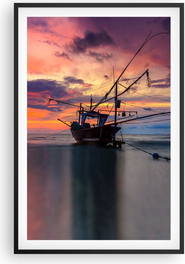Gerahmtes Poster - Schwarzer Rahmen - Asien Boot Kutter - 61x91,5 cm - Wand Bild - Wanddeko - Wandbilder - Kunstposter - Wandposter - Bilderrahmen ...