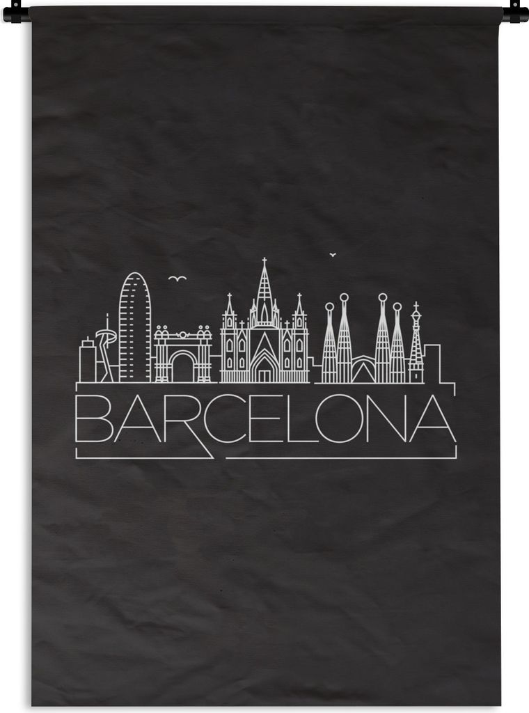 MuchoWow® Wandteppich Wandbehang Skyline "Barcelona" Produktbild 