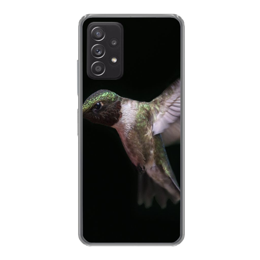 MuchoWow Handyhülle Schutzhülle Hülle für Samsung galaxy a73 Rubinkehl-Kolibri auf schwarzem Hintergrund Silikon Softcase Handy Hülle