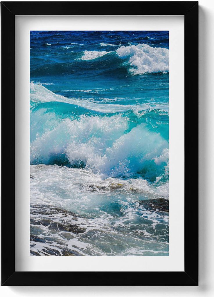 Meeresblaue Wasserwellen– Wandbild mit Rahmen – Gerahmtes Bild – Wanddekoration – 20x30 cm – Schwarz