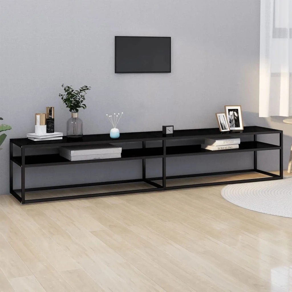 Banc TV grand format en verre noir 220 cm pour salon moderne et chic