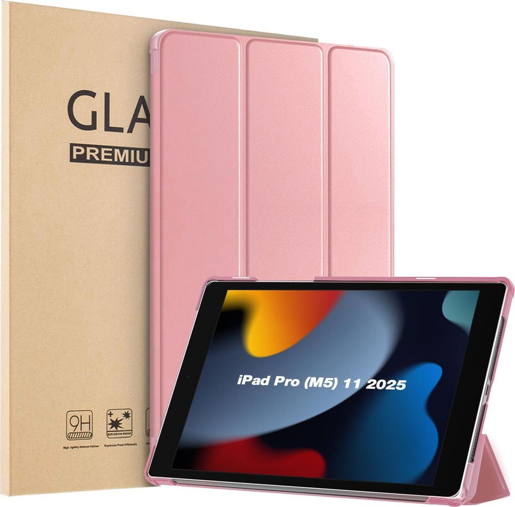 Schutzhülle + 2x 9H Display Glas für Apple iPad Pro 8. Gen (M5) 2025 11 Zoll Cover Case Schutz Tablet Farbe: Rosegold