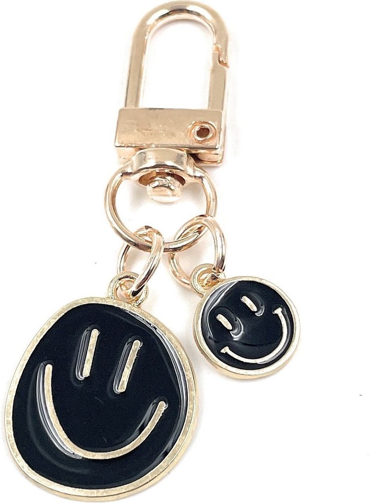 Onwomania - zwei Smileys Gesicht schwarz - Schlüsselanhänger aus Metall, ideal als Geschenk z.B. für den besten Freund, die beste Freundin, Mama...
