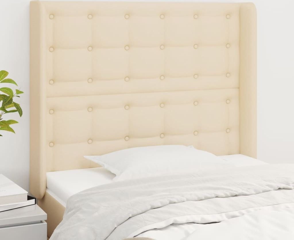 The Living Store Kopfteil mit Ohren Creme 93x16x118/128 cm Stoff