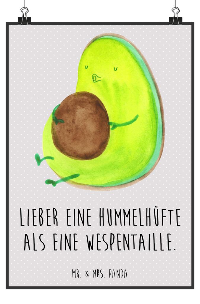 Mr. & Mrs. Panda Bild Avocado Pfeifen DIN A2 - Grau Pastell - Geschenk, drucke, Schwanger, Wandbild, Plakat, wanddeko, Deko Poster, Diät, Abnehmen