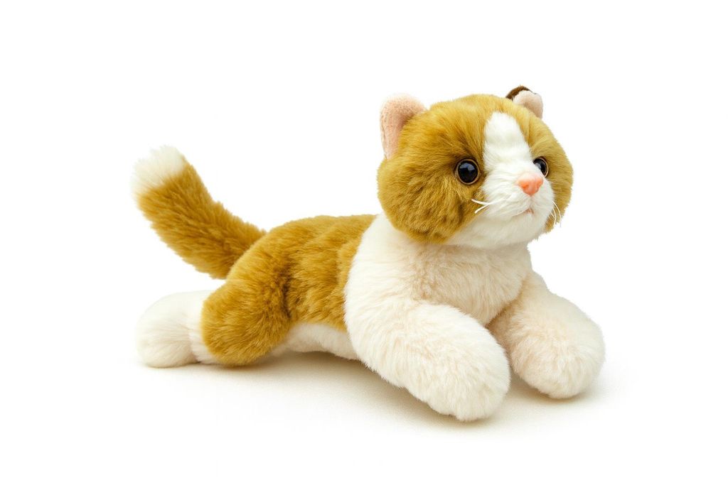 Plüschtier Katze 23 cm Orange Weiß liegend – Weiches Kuscheltier aus Plüsch