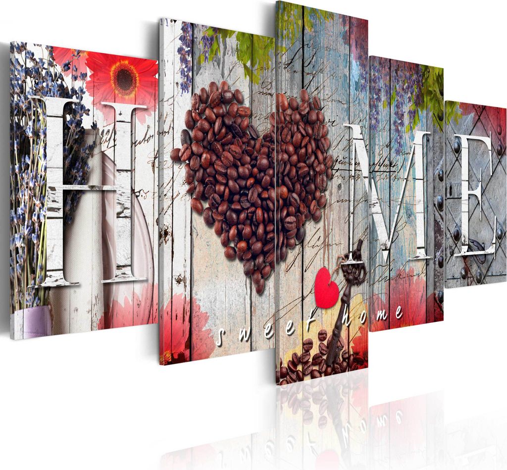 Leinwandbilder 200x100 cm f-A-0008-b-n Vlies Leinwandbild 5 tlg Kunstdruck modern Wandbilder XXL Wanddekoration Design Wand Bild HOME HERZ BLUMEN