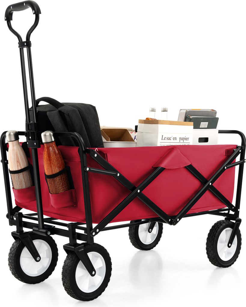 GOPLUS Bollerwagen faltbar, Handwagen mit verstellbarem Griff & Getränkehaltern, 82L Strandwagen klappbar Faltwagen Leiterwagen für Camping Einka...
