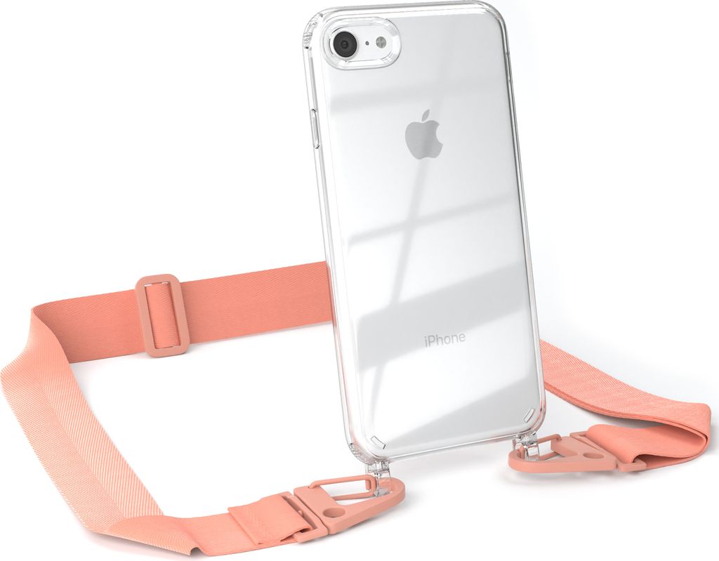 EAZY CASE - Hülle mit Band für Apple iPhone SE 2020/2022, iPhone 7 / 8, Handyhülle mit Umhängeband, Silikonhülle transparent, Handykette in Or...