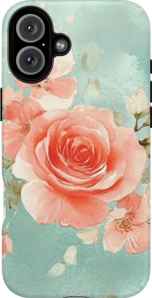Aquarell-Rosen in Rosa auf Türkis – Hülle Kompatibel mit iPhone 16 Plus