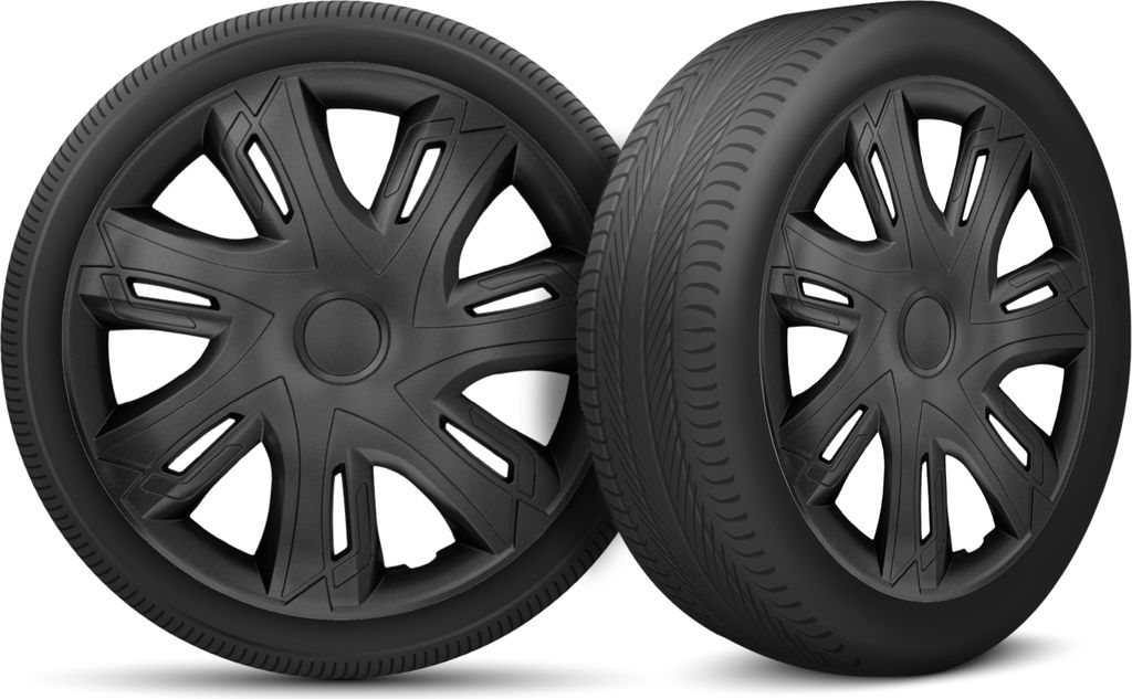 Auto Radkappen Radzierblenden 4er Set passend für alle Stahlfelgen - einstellbarer Sicherungsring - 14 Zoll - Glanzlos Schwarz