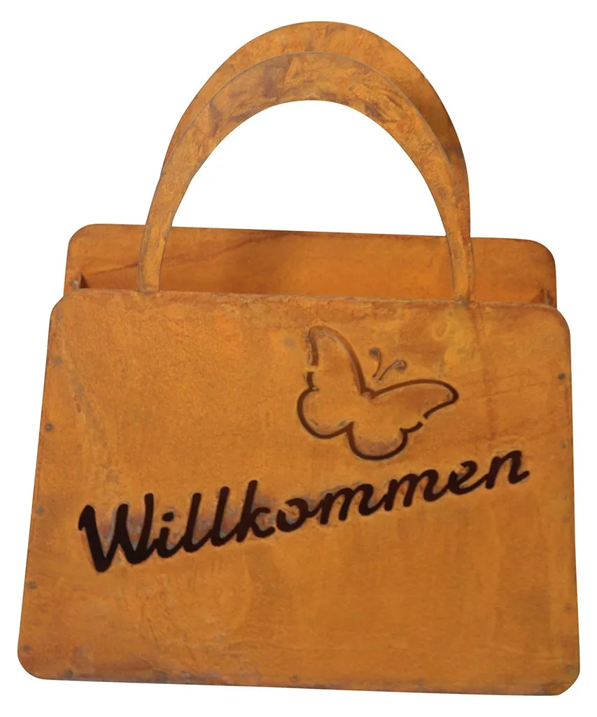 Décoration de jardin en métal aspect rouille - Sac à fleurs 27 x 32 cm