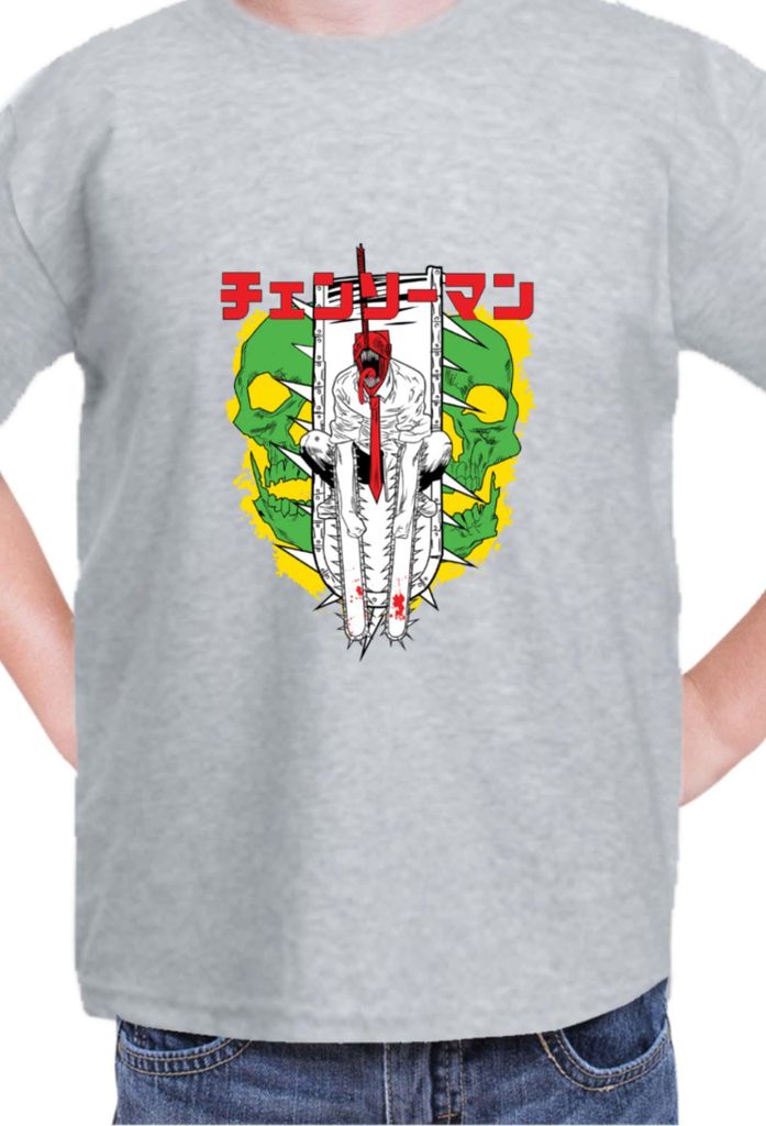 Kinder T-Shirt Manga Japan Anime Comics Animation Chainsaw Anime manga Man 01, 3-4 Jahr - 104 / Grau