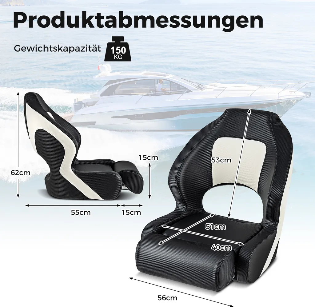 Siège de bateau confortable avec coussin de nuque relevable en cuir marin - 3