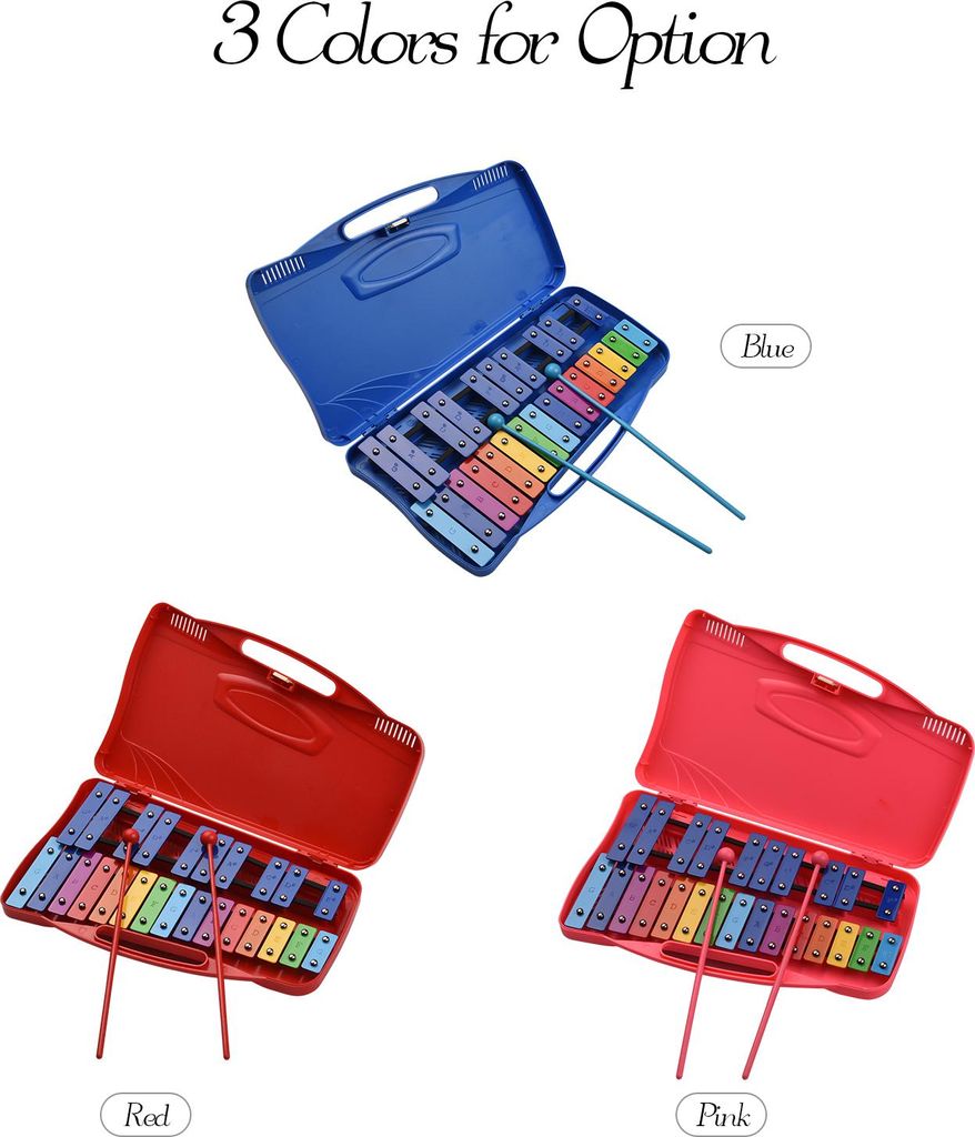 25 Noten Glockenspiel Xylophon Hand Klopfen Xylophon Percussion Rhythmus musikalische pädagogische Instrument Spielzeug mit Fall 2 Mallets für Ba...