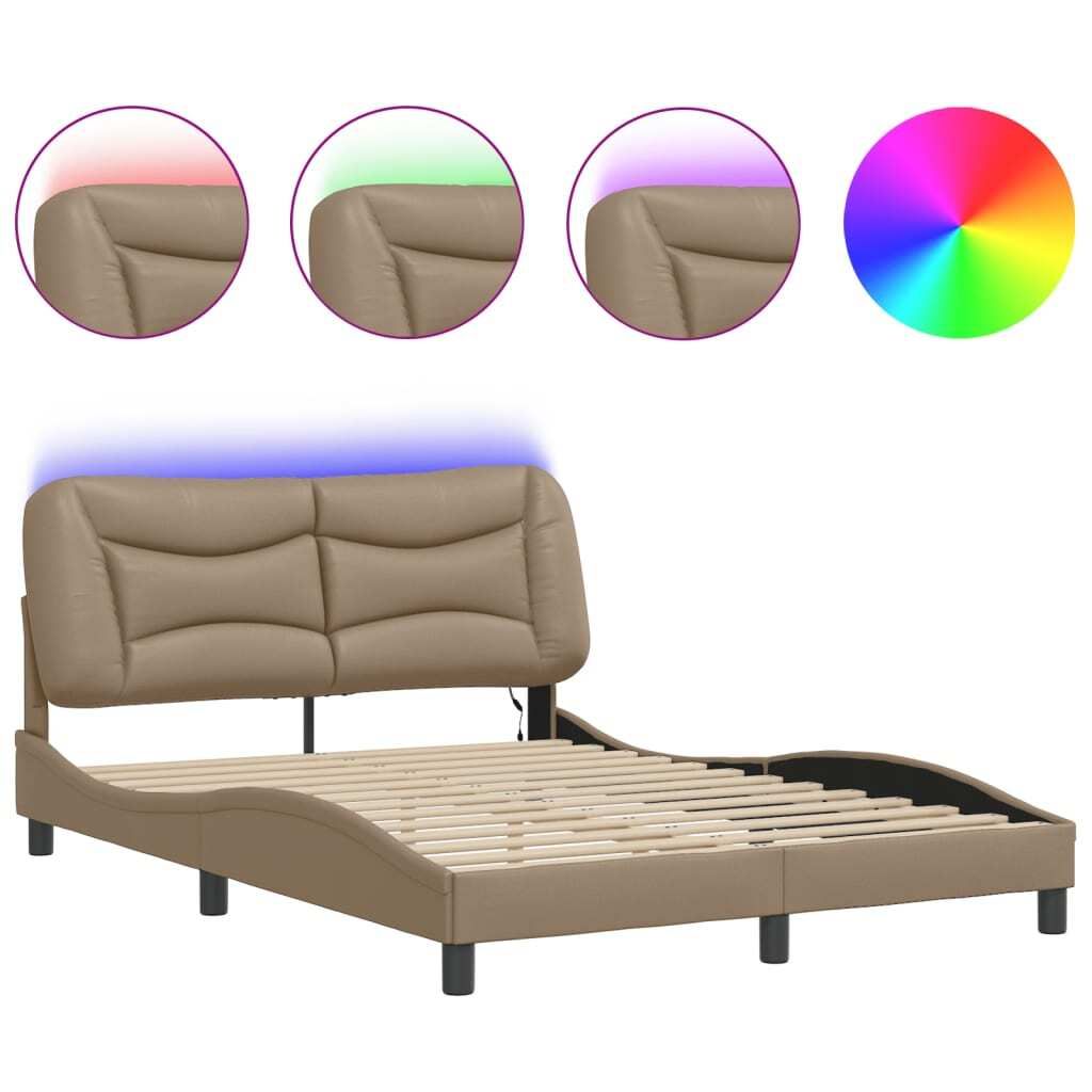 Bettgestell mit LED ohne Matratze "Hvar" Cappuccino-Braun 140x190 cm Kunstleder