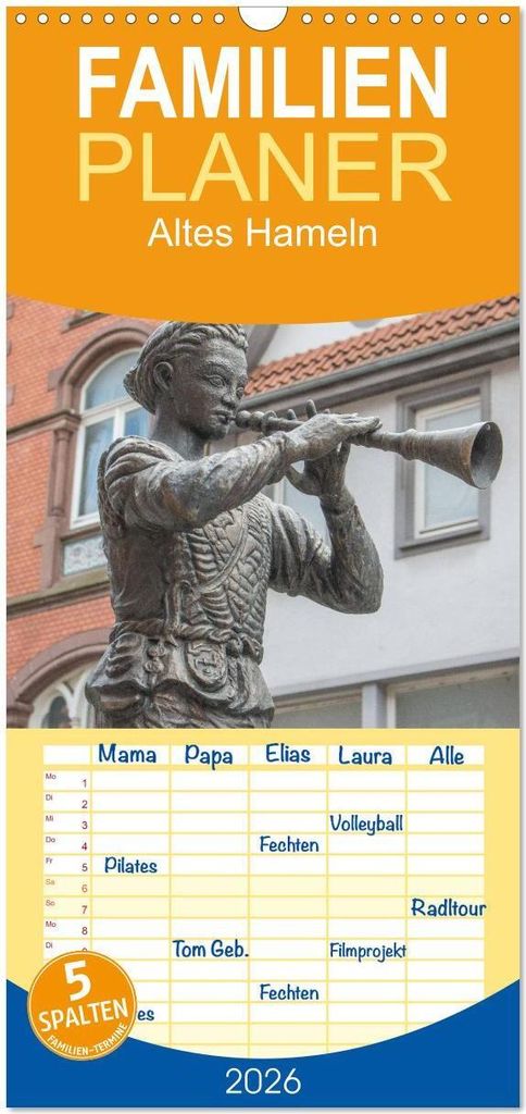Familienplaner 2026 - Altes Hameln mit 5 Spalten (Wandkalender, 21 x 45 cm) CALVENDO