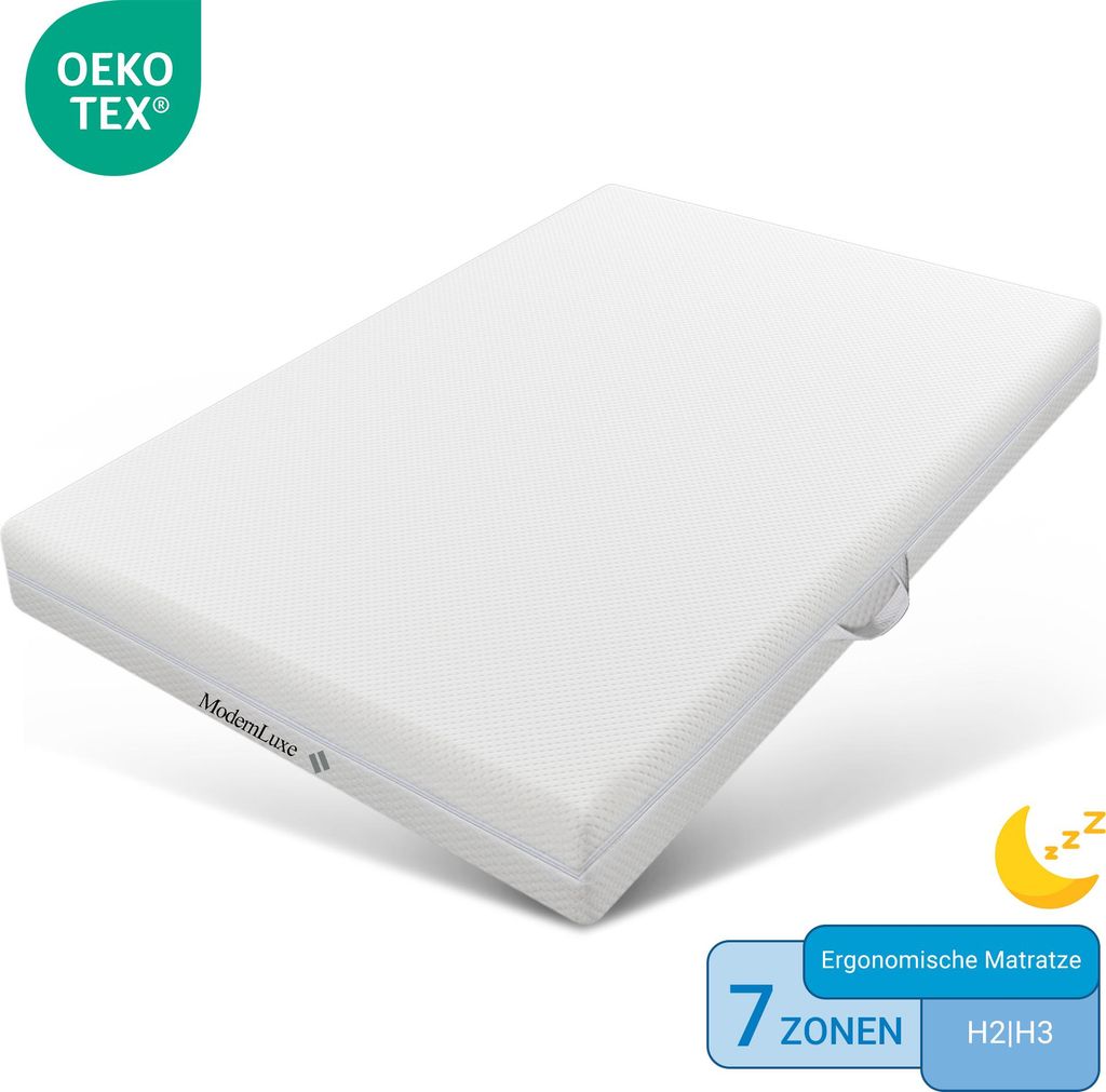 Merax Kaltschaummatratze 180x200 20cm, 7-Zonen Komfortschaum, H2 & H3 Wendematratze, waschbarer Bezug, Griffe, Weiß