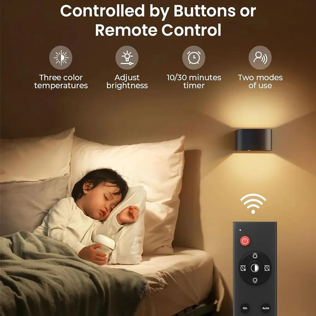 Applique LED rechargeable avec 3 températures de couleur et noir - 3