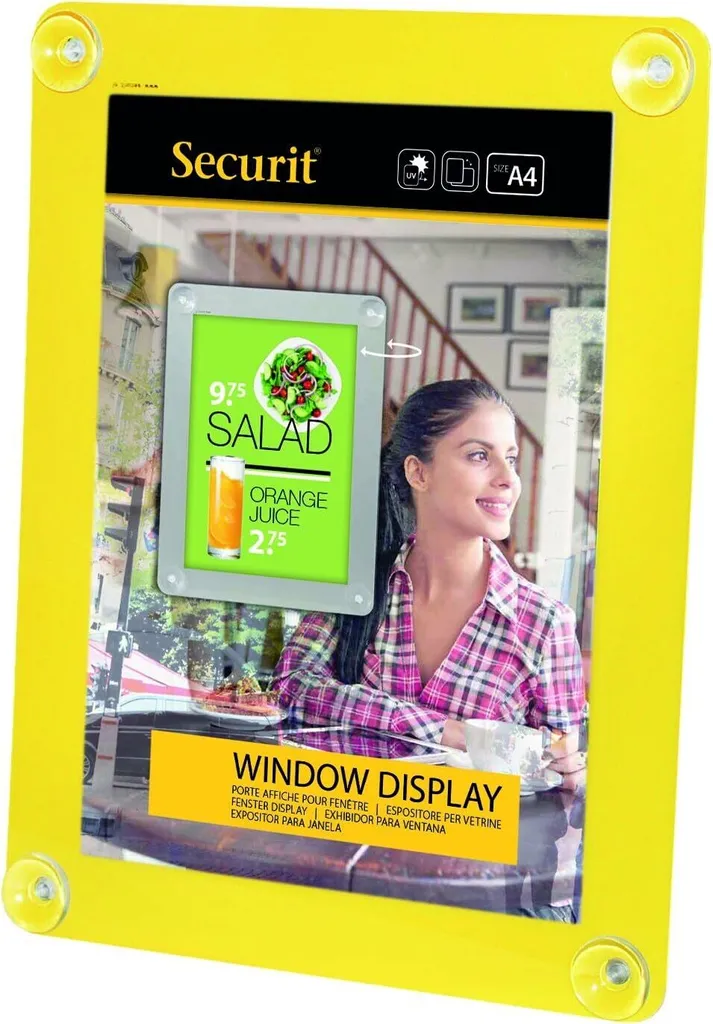 Cadre pour affichage menu et horaires A4 jaune Securit pour vitrage