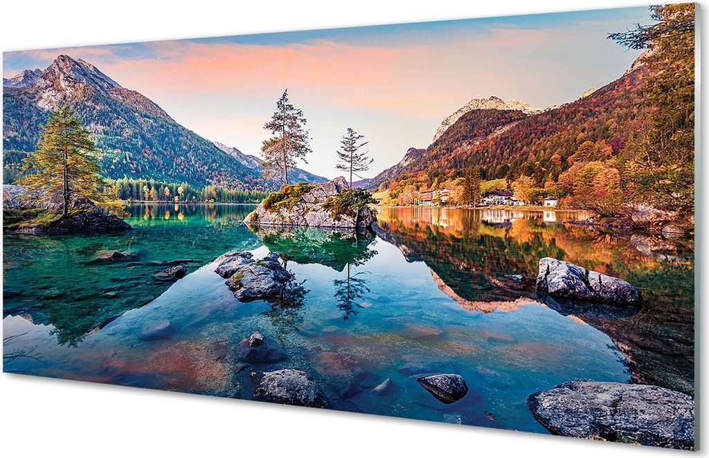Glasbilder 120x60 Wandkunst Deutschland Alpen Herbst Bergsee