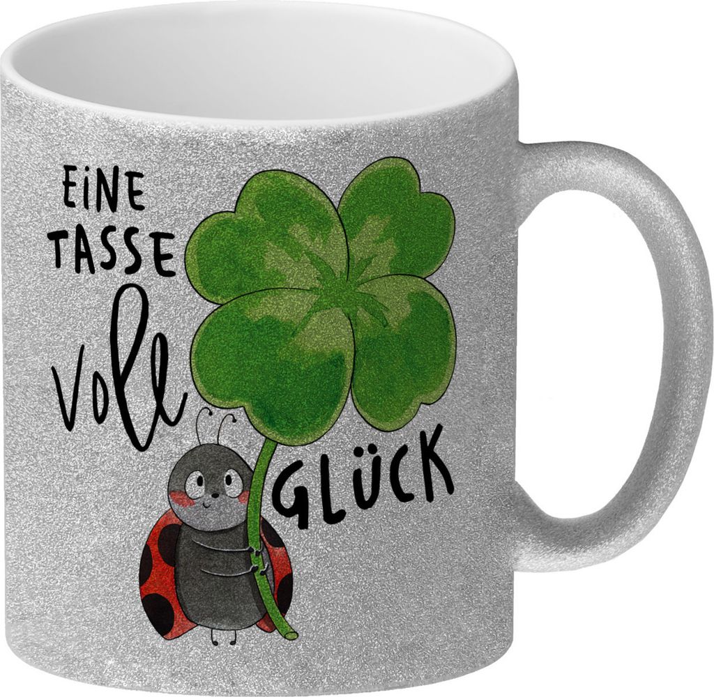 Marienkäfer Glitzer-Kaffeebecher mit Spruch Eine Tasse voll Produktbild 