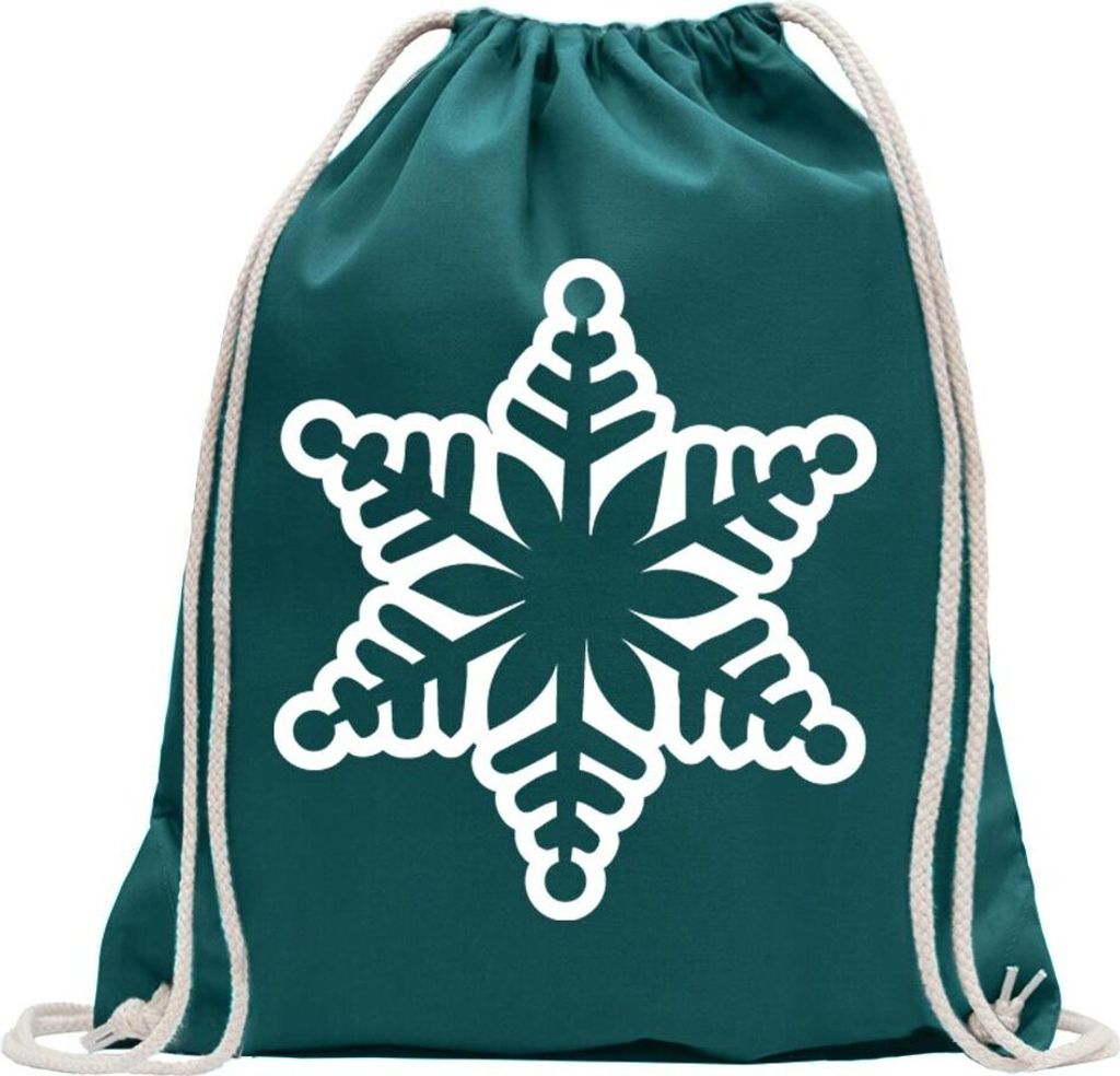 Kiwistar - Turnbeutel - petrol - Schneeflocke Design 2 - Fun Rucksack Sport Beutel Gymsack Baumwolle mit Ziehgurt