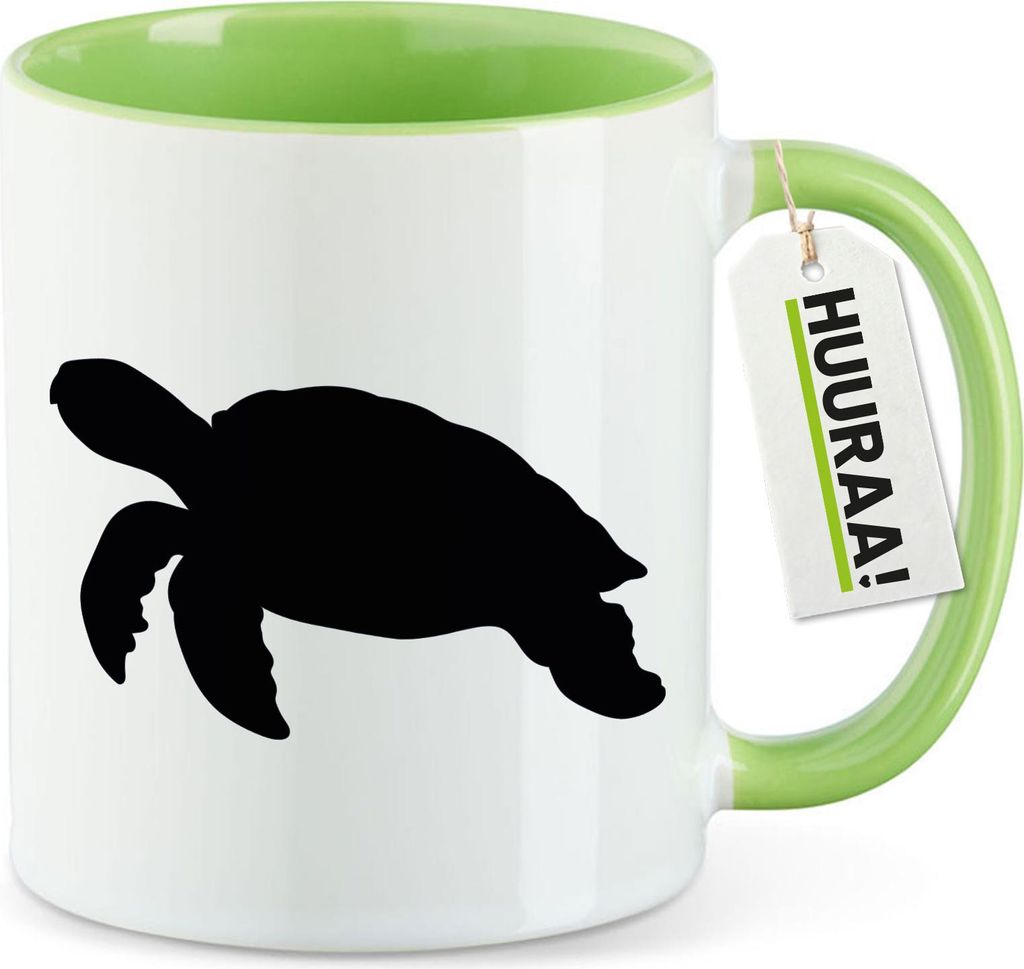 Huuraa Kaffeetasse Schildkröte Silhouette 330ml Grün Keramik Kaffeebecher Geschenkidee