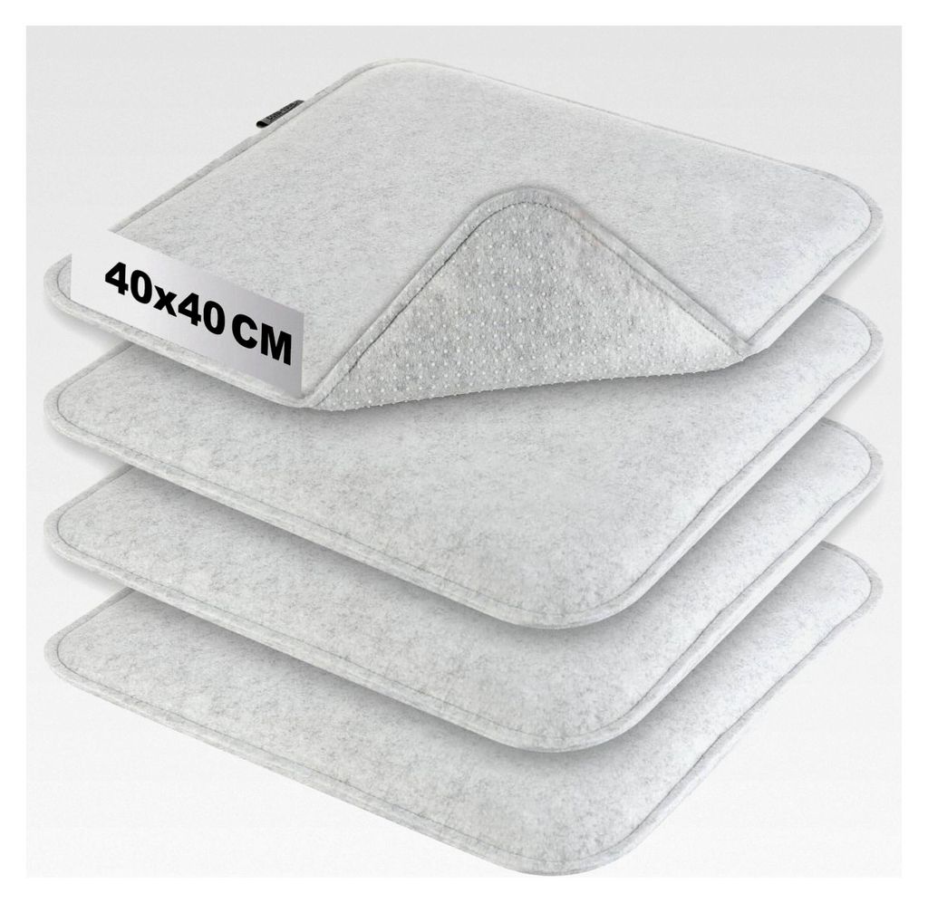 4 Stück Sitzkissen aus Filz 40 x 40 - gepolstertes Stuhlkissen - eckige Sitzpolsterauflage für Esszimmer, Garten, Balkon - rutschfeste Unterseite