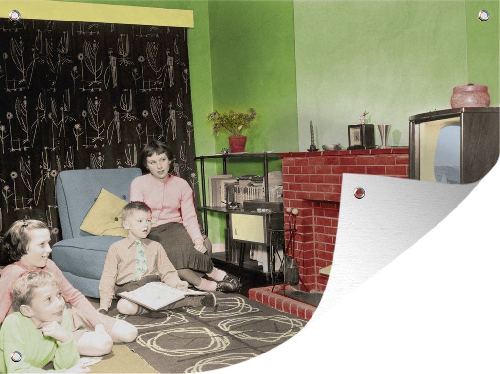 MuchoWow 80x60 cm Outdoor-Poster Gartendeko Sichtschutz Garten Poster für den Garten Die Familie sieht fern