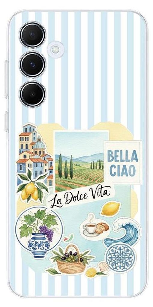 Flexible Hülle für das Samsung Galaxy A35, Kameraschutz, TPU Silikon transparent, Urlaub in Italien, italienische Spezialitäten, La Dolce Vita