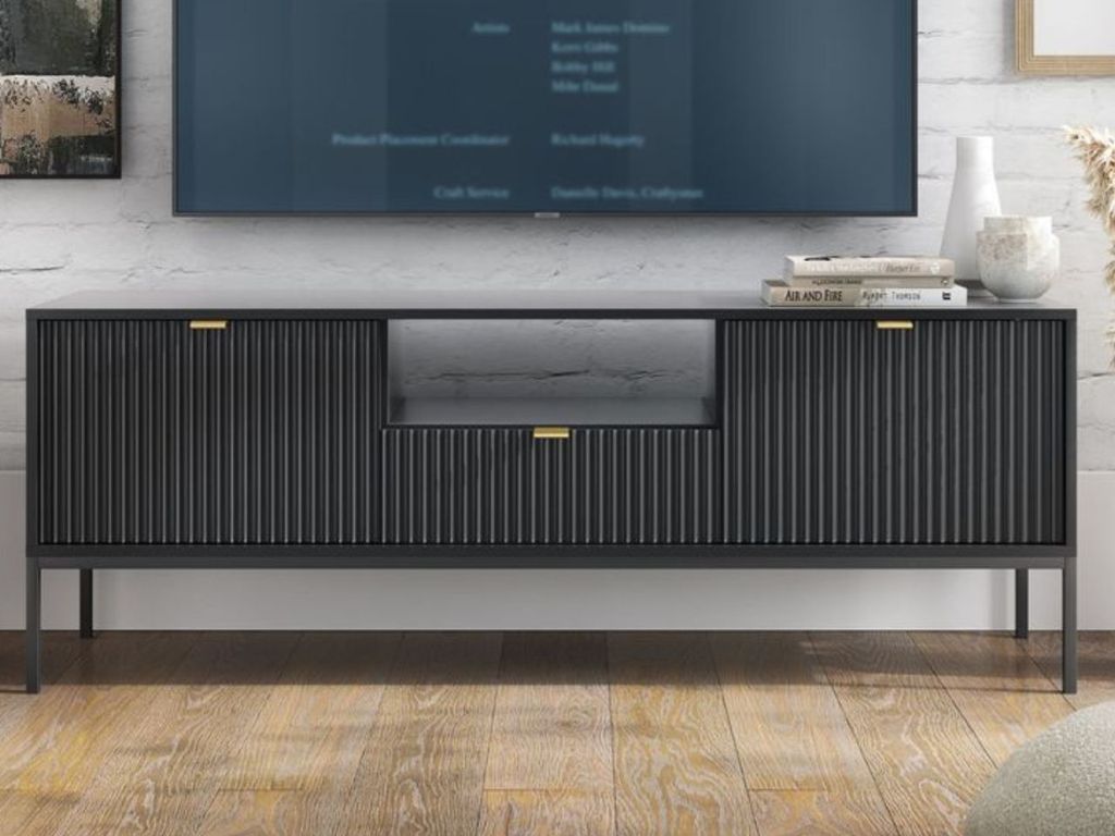 GrainGold TV-Schrank Amber - RTV-Schrank, RTV-Tisch, Lowboard, Wohnwand Modern - TV-Schrank Schwarz mit Metall Beinen