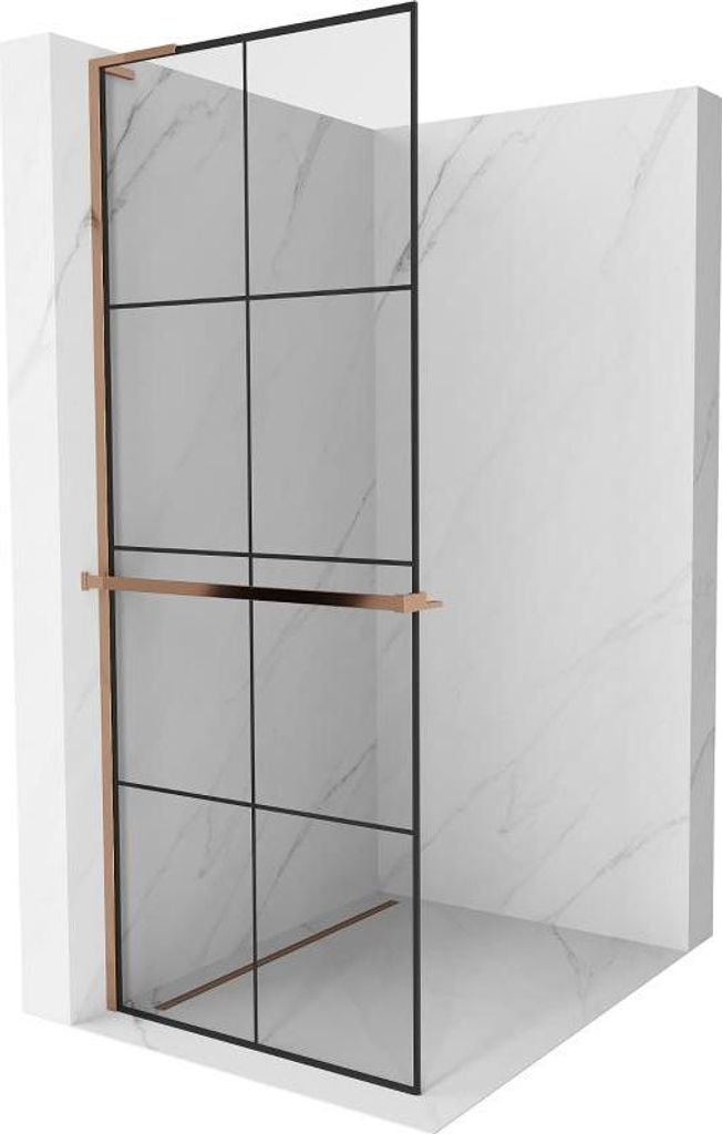 Mexen Kioto+ L Duschwand mit Ablage Walk-in 80 x 200 cm, schwarzes Muster, rosefarbenes Gold - 800-080-123-60-77