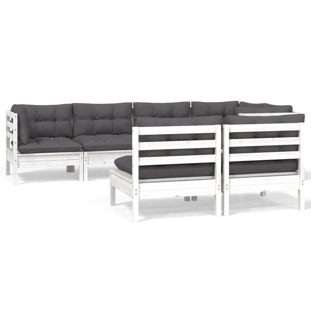 "SALE 2026" 7-tlg. Garten-Lounge-Set - elegantes Design - Sitzgruppe/Gartengarnitur - mit Kissen Weiß Kiefer Massivholz - Terassenmöbel DEMöbel6...