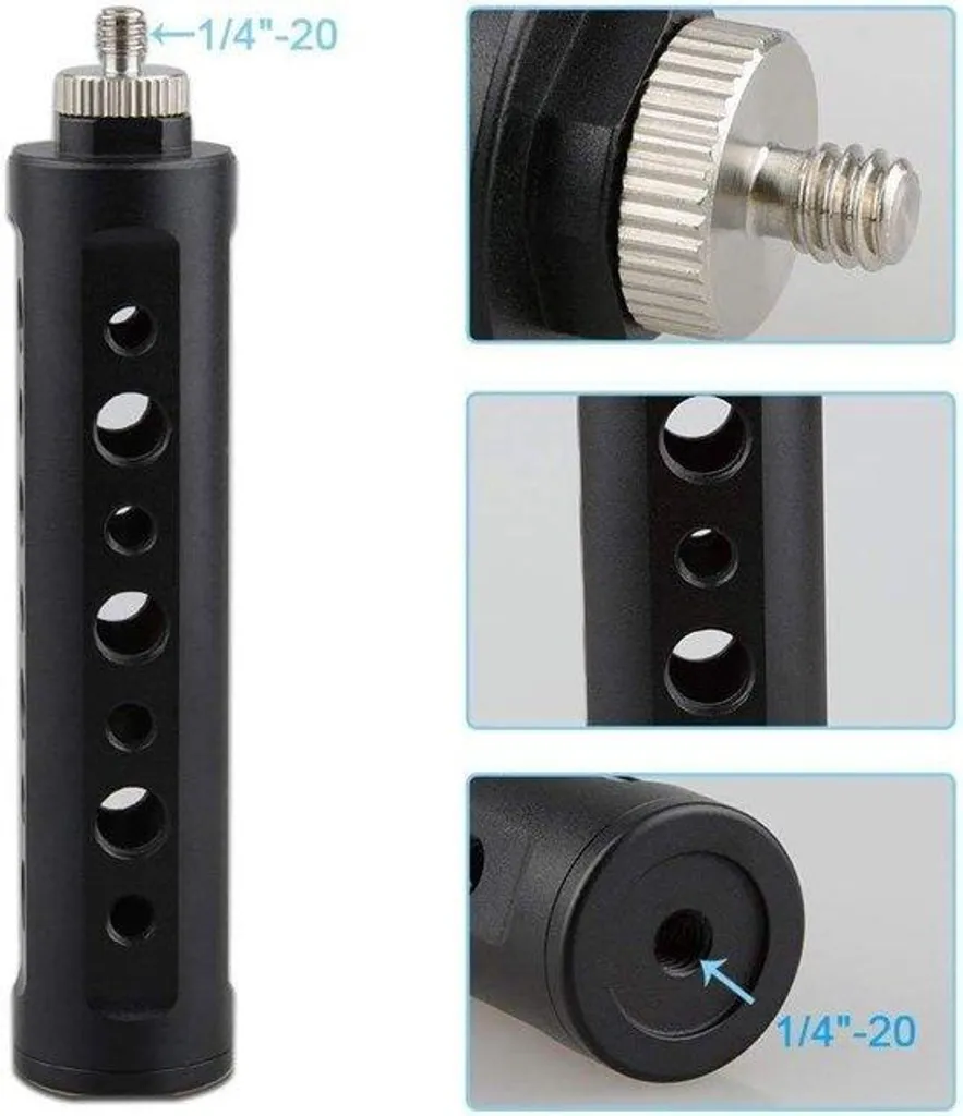 Poignée stabilisatrice robuste en aluminium noir avec fixation 1/4 pouce