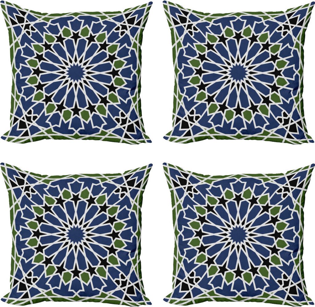 ABAKUHAUS Orient Kissenbezug Set (4 Stück), Orient Mandala, Moderner Doppelseitiger Digitaldruck, 50 cm x 50 cm, Olivgrün Dunkelblau