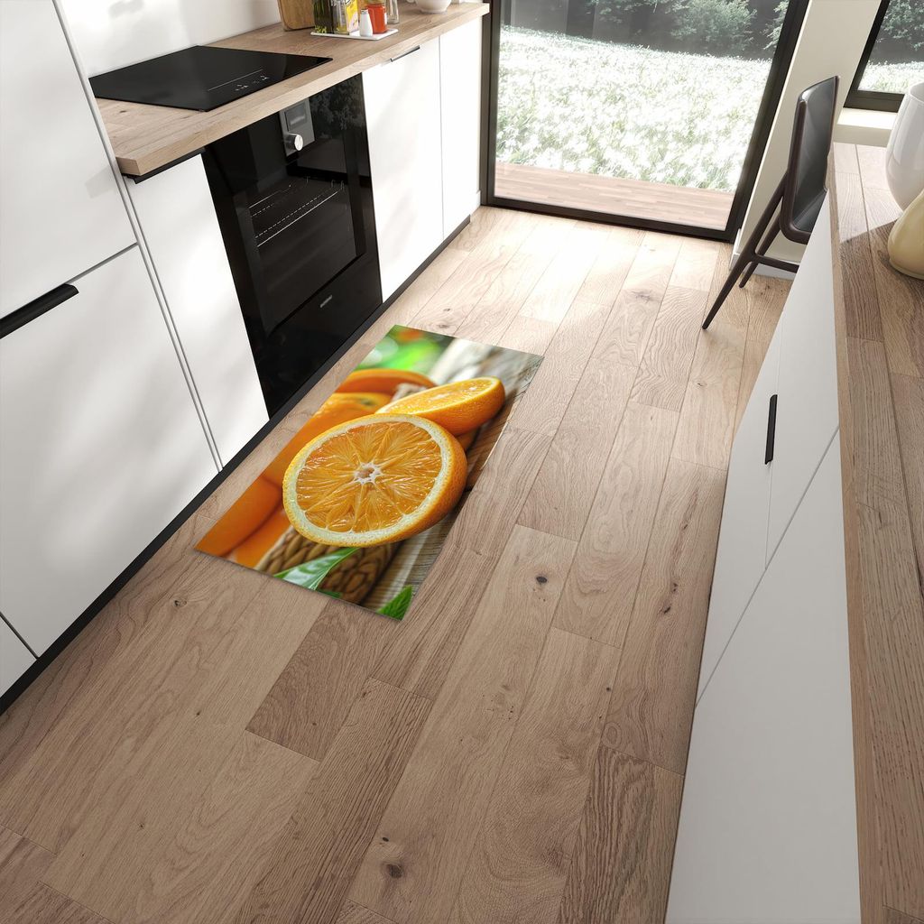 Küchenteppich 60x120cm rutschfest & abwischbar PVC Läufer - Frische Orangen