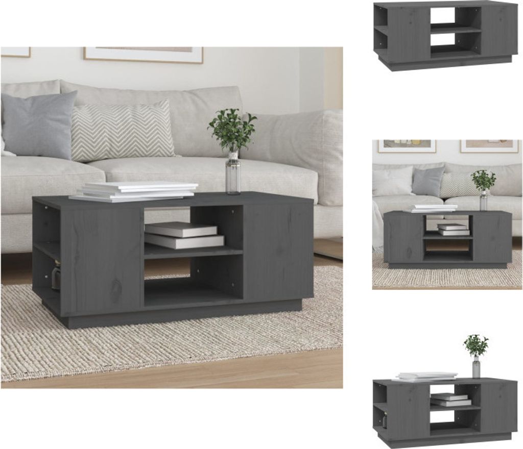 vidaXL Couchtisch Grau 90x49x40,5 cm Massivholz Kiefer - Couchtische
