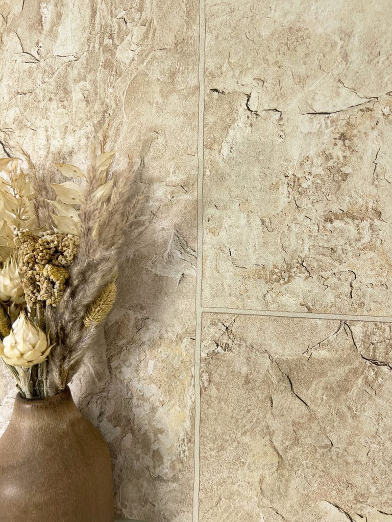 NEWROOM Tapete Beige Vliestapete Stein - Steintapete Modern Creme Fliesen Fugen Steinoptik 3D Optik Fliesenoptik