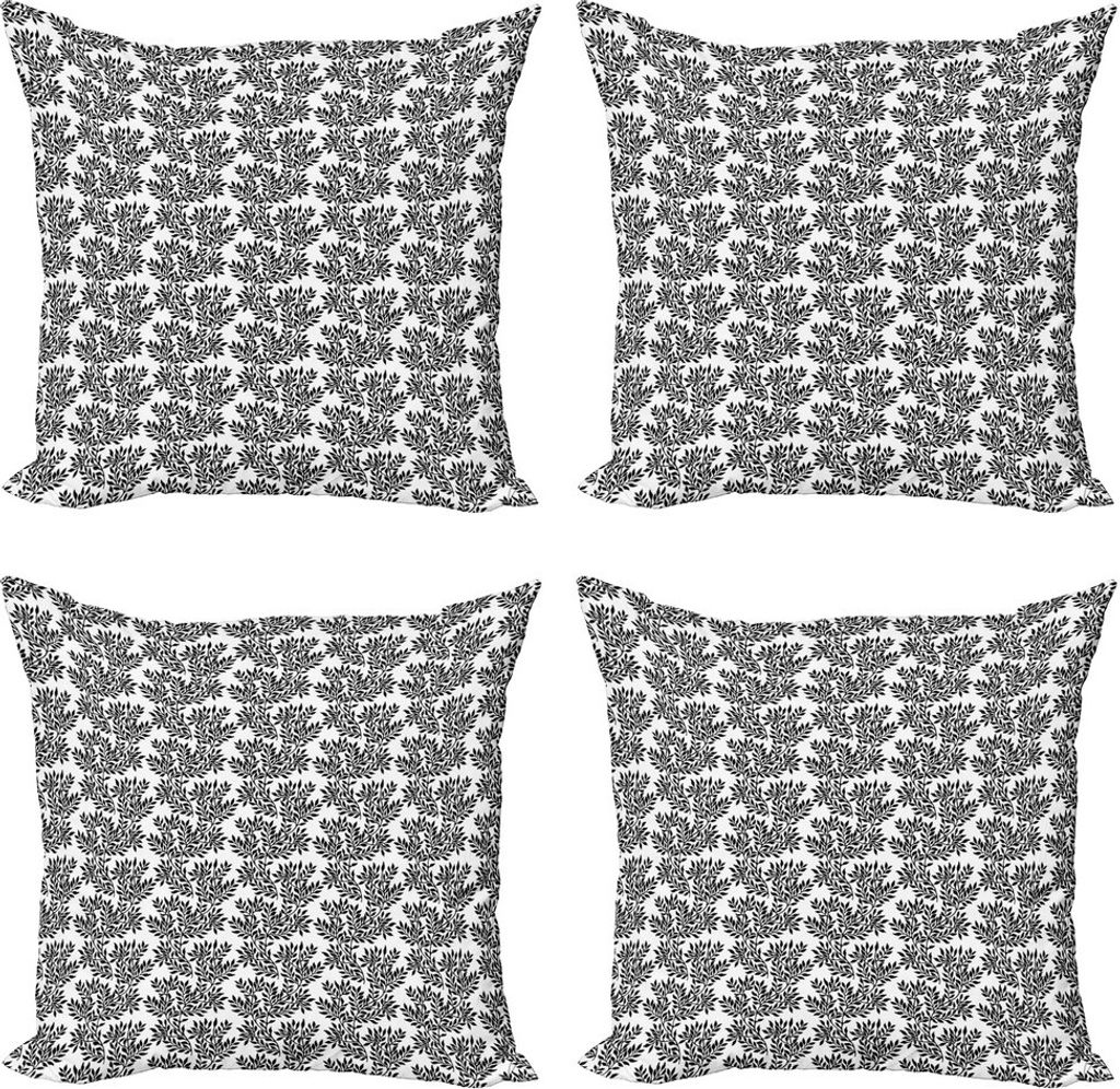 ABAKUHAUS Schwarz und weiß Kissenbezug Set (4 Stück), Grünpflanze, Moderner Doppelseitiger Digitaldruck, 45 cm x 45 cm, Schwarz-Weiss