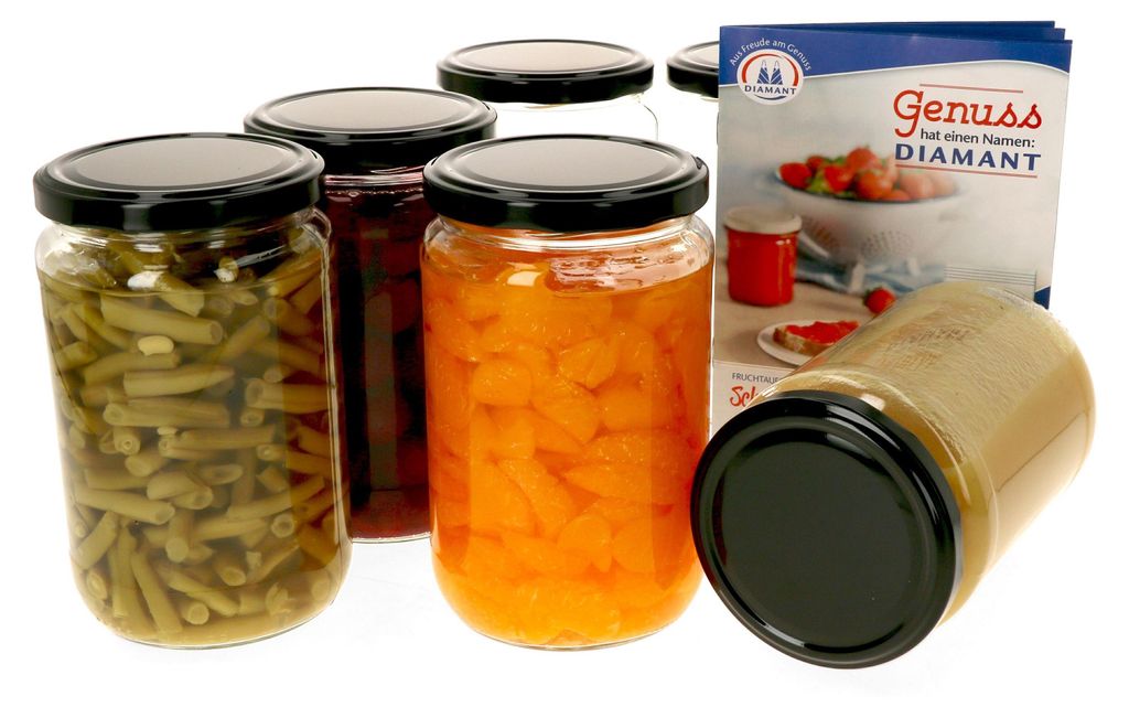 6er Set Einmachglas 720ml Deckel Schwarz Rund Einkochgläser Produktbild 