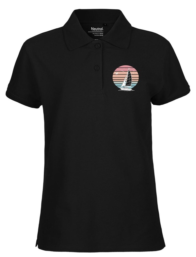 Huuraa Damen Polo Shirt Segelboot segeln XL Black Bio Baumwolle Fairtrade Poloshirt Geschenkidee