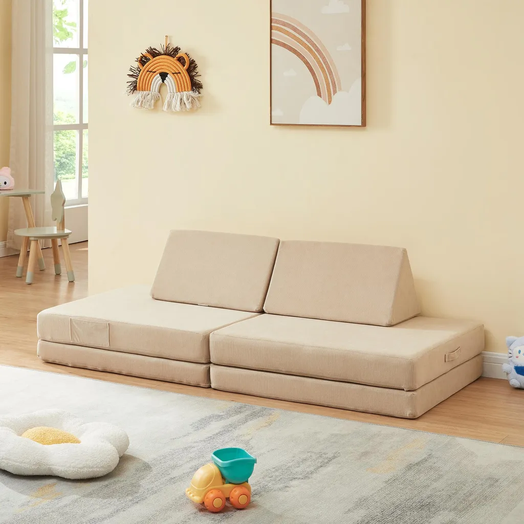 Divano Montessori Norhulta 5 Pezzi: Arredo Gioco Modulare Cord Beige - 2