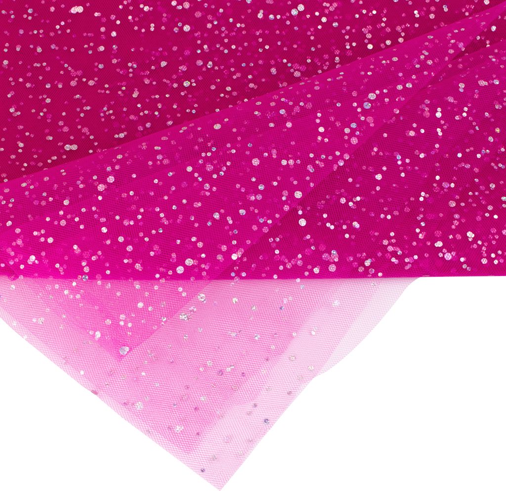 Tüll Stoff mit Glitzer Punkten 150cm x 3m Fuchsia Pink