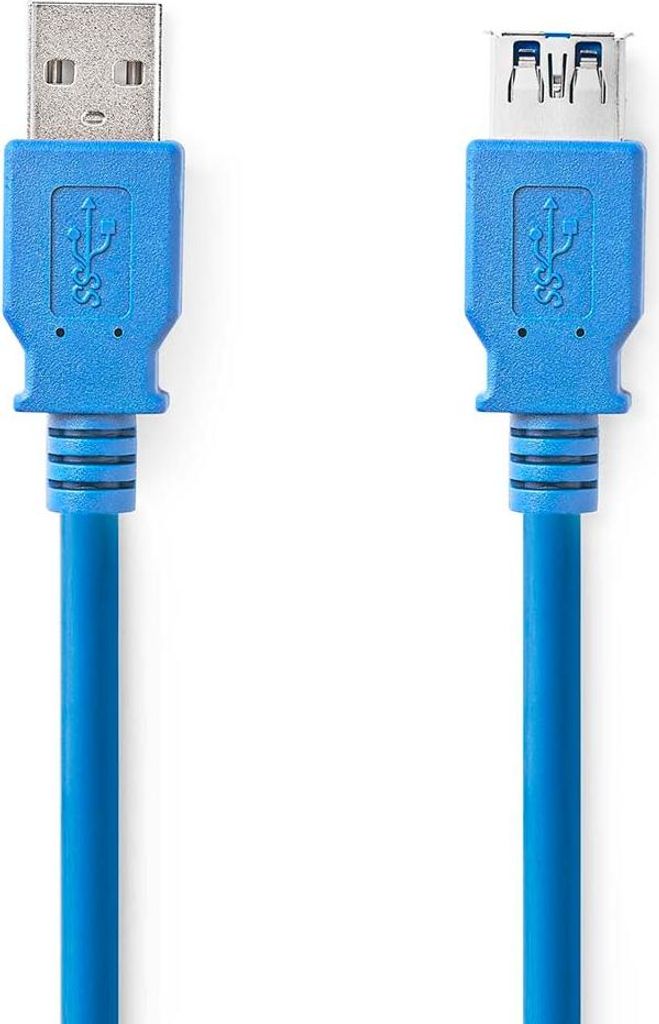 Nedis USB-Kabel / USB 3.2 Gen 1 / USB-A Stecker / USB-A Buchse / 5 Gbps / Vernickelt / 2.00 m / Rund / PVC / Blau / Box