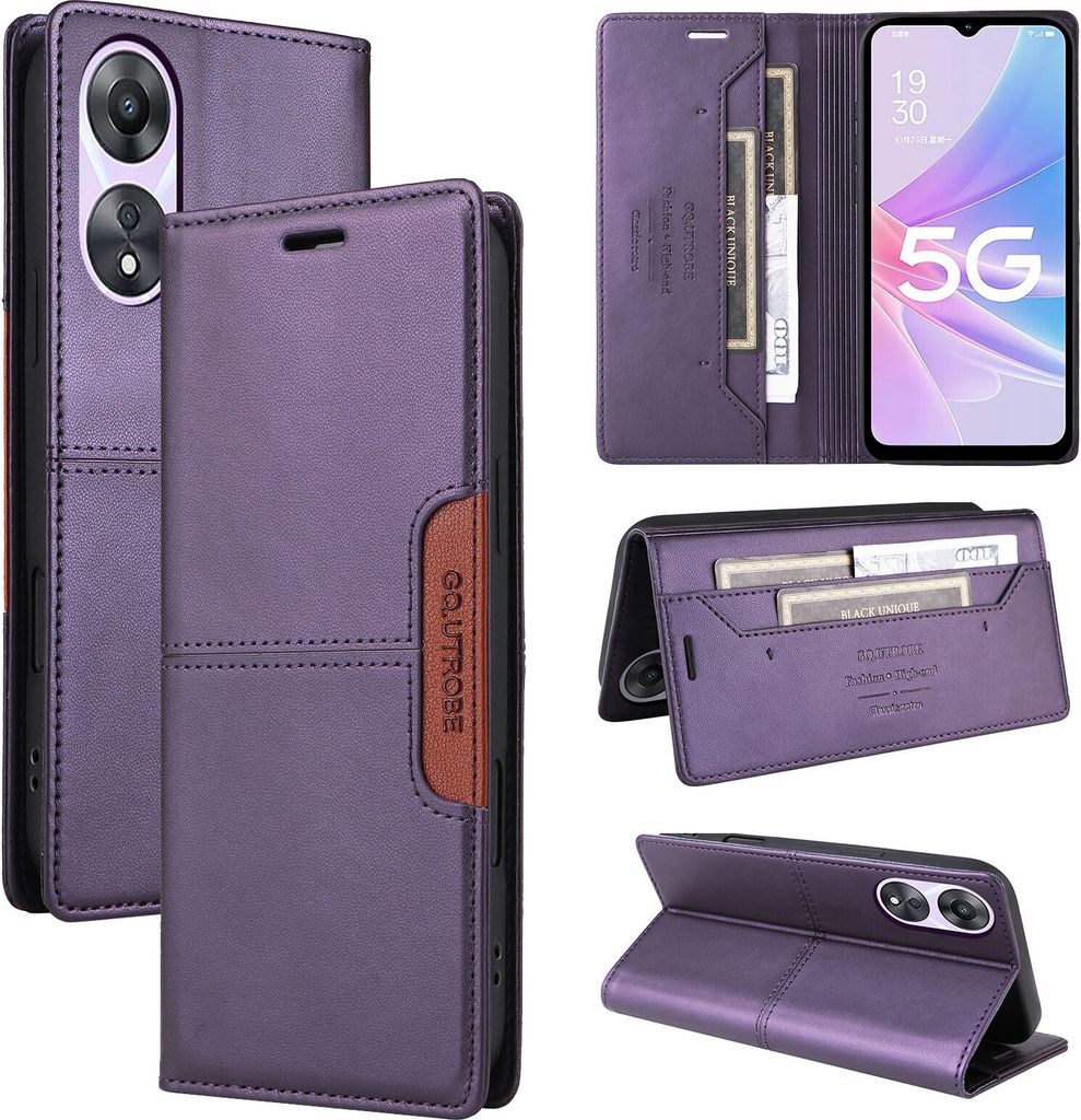 Handyhülle für Oppo A58 5G/A78 5G Hülle, Leder Flip Wallet Kartenfach Stand Schutzhülle Lila