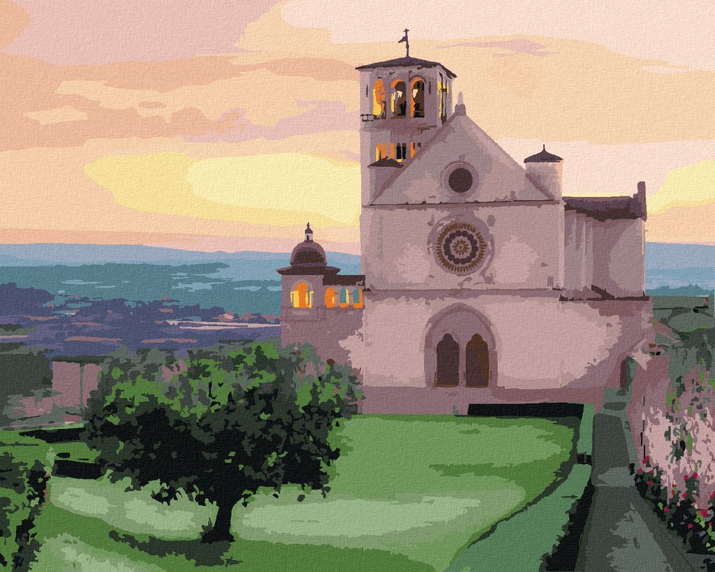 Zuty - Malen nach Zahlen - BASILIKA DES HEILIGEN FRANZISKUS VON ASSISI, ITALIEN (TED DAVIS), 40x50 cm, mit Keilrahmen (bereits gespannt)