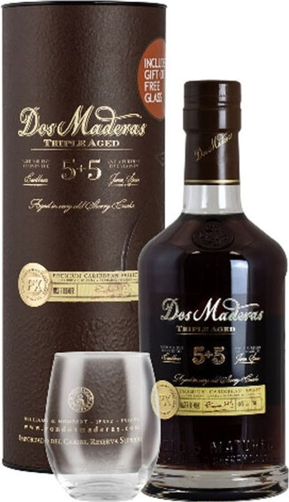 Dos Maderas 5 + 5 Triple Aged PX Rum + Glas, 40% Vol. 0,7 l
