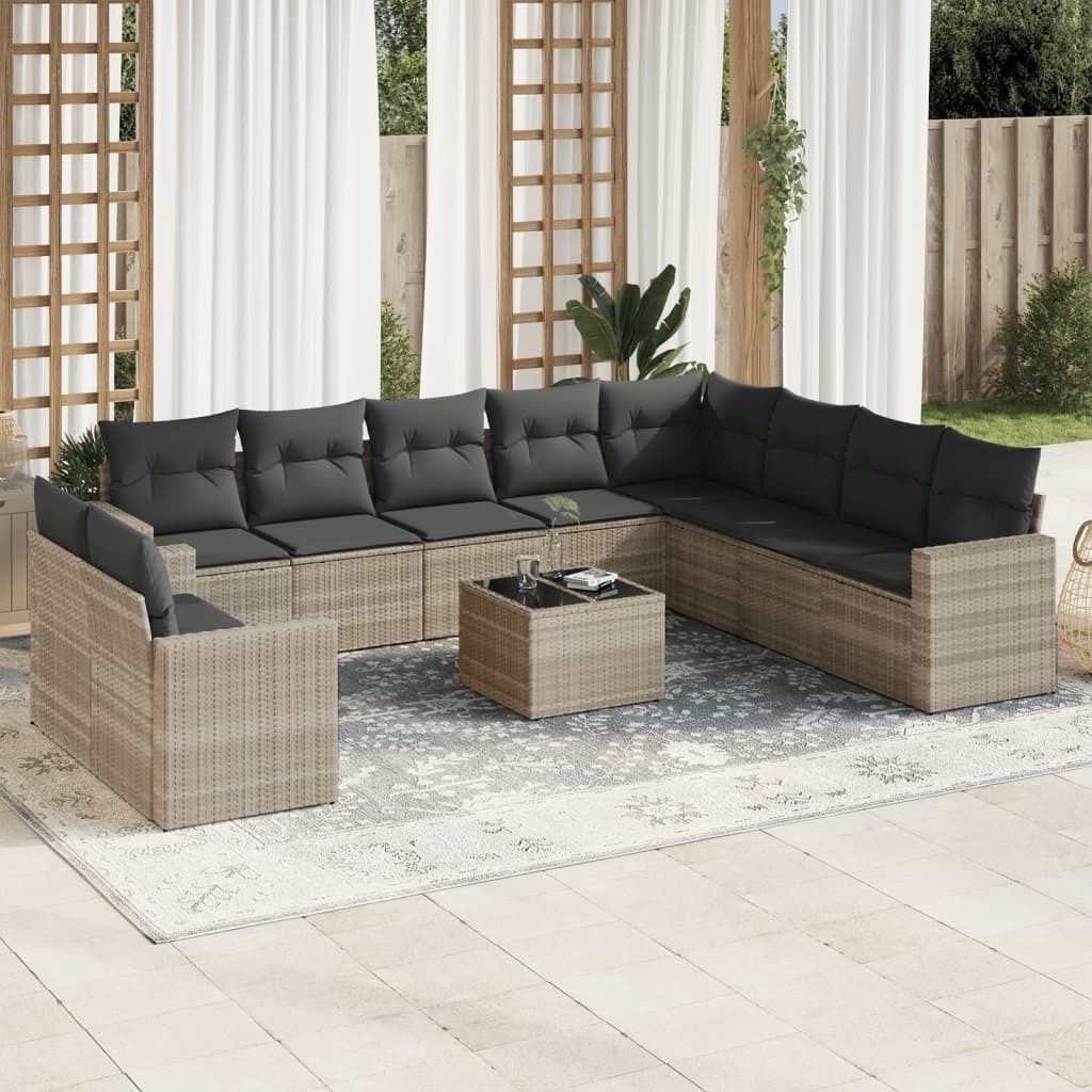 Maison Exclusive - 11-tlg. Garten-Sofagarnitur mit Kissen Hellgrau Poly Rattan